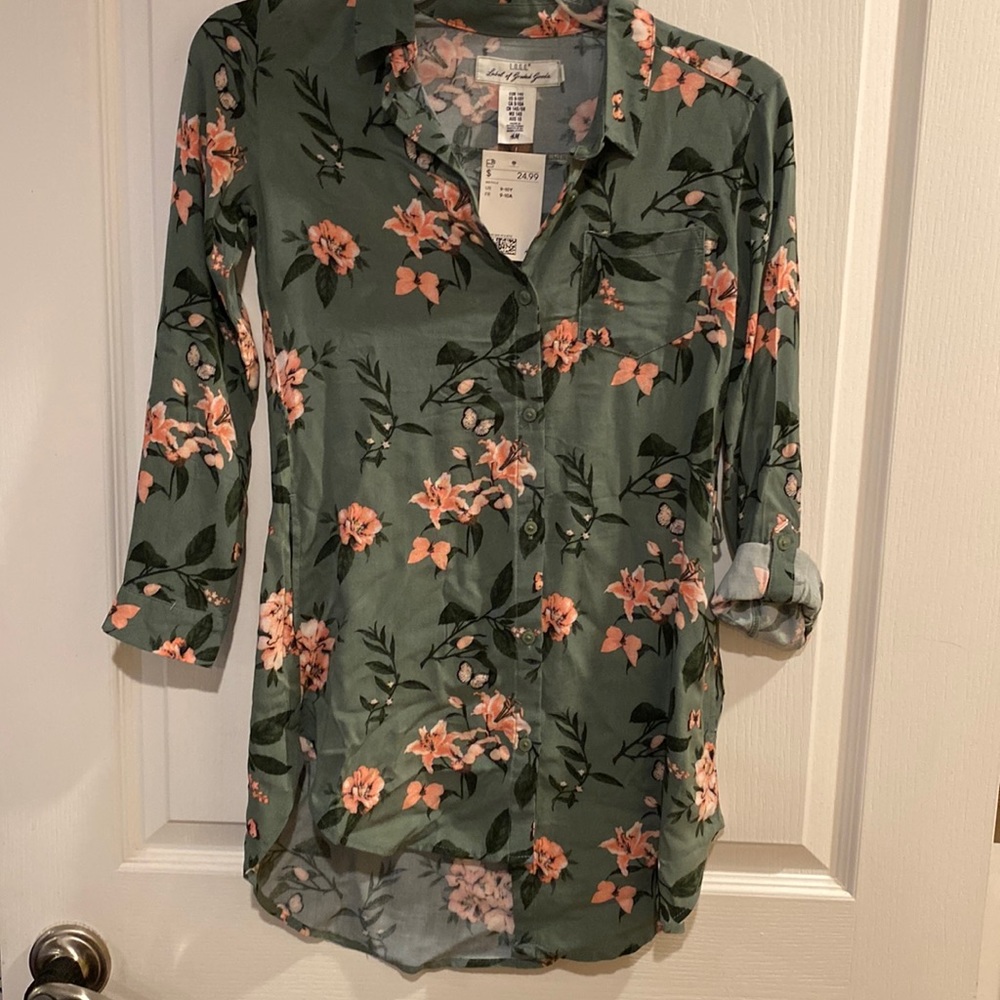 New H&M girls button up flowered shirt sz10